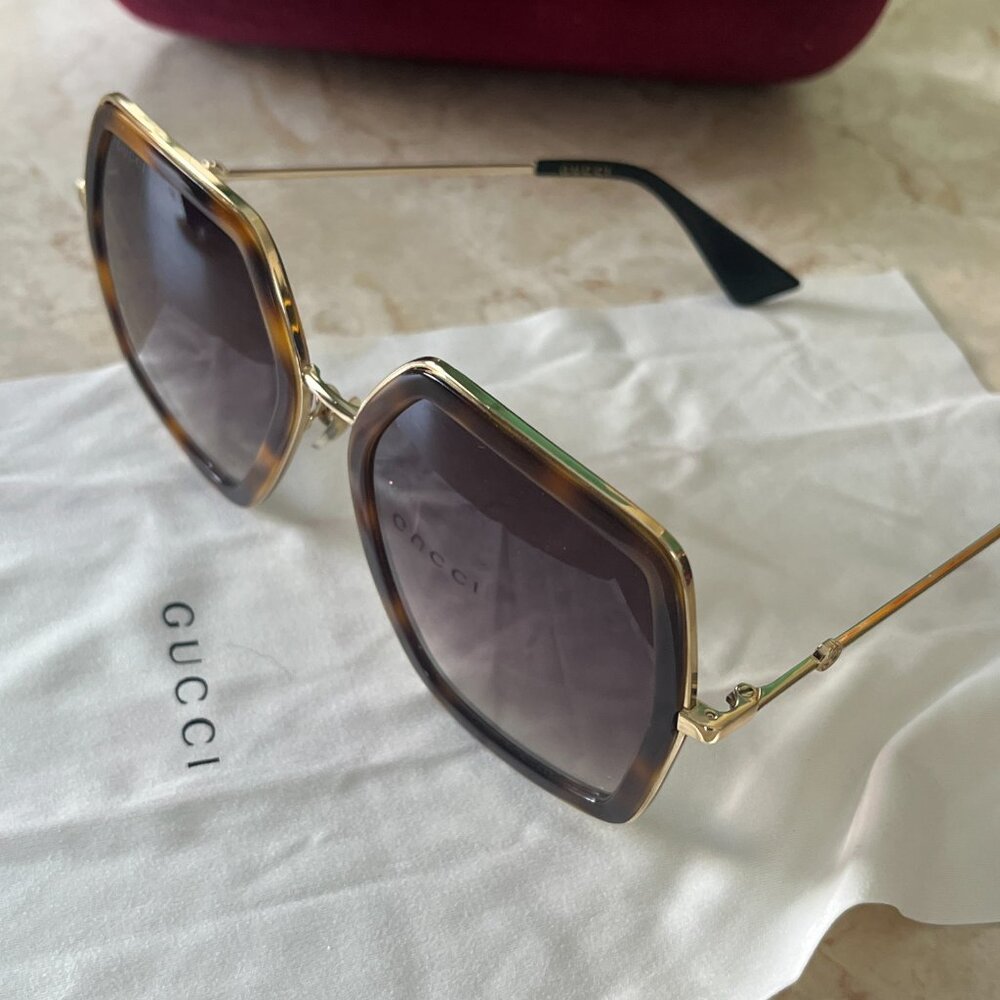 Gucci 0106S Oversized Square Frame Sunglasses Havana Tortoise Frame Brown Lens - Picture 8 of 10